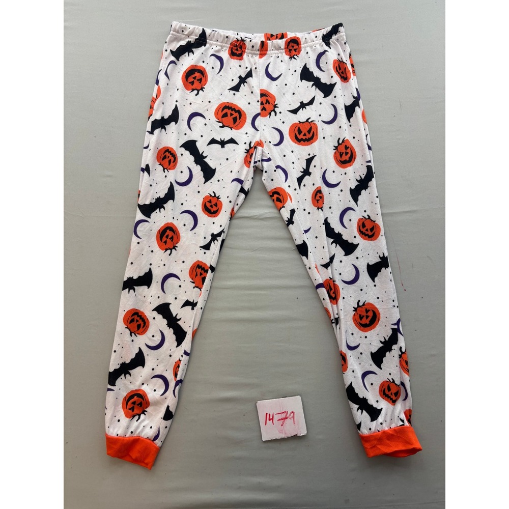 Halloween Pajama Pants Large Orange Jack O Lantern Bat Moon Joggers RN 163199